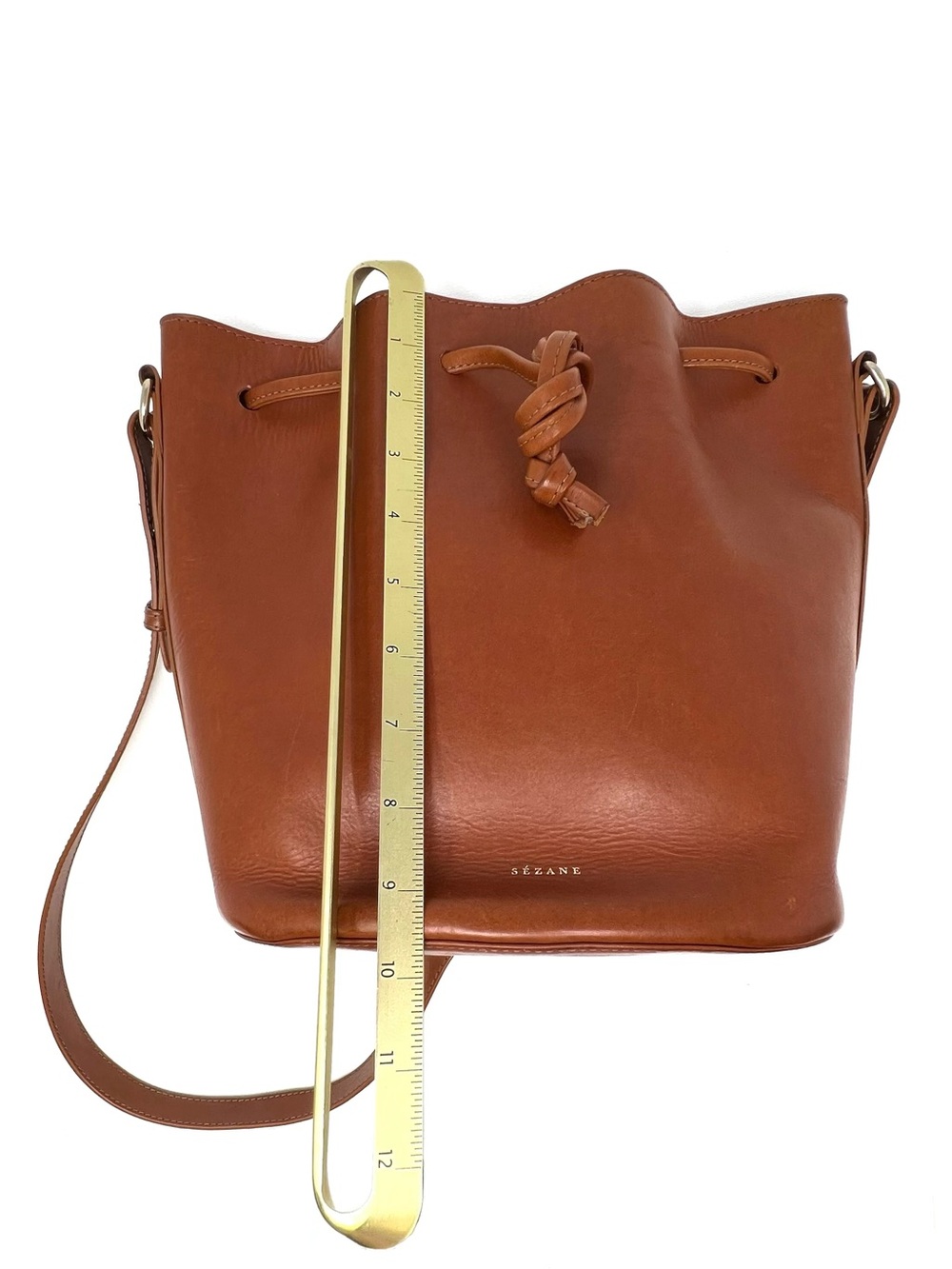 Sezane Farrow Bag Natural (Brown) Heritage Leather Bucket Shape Handbag - Picture 12 of 15